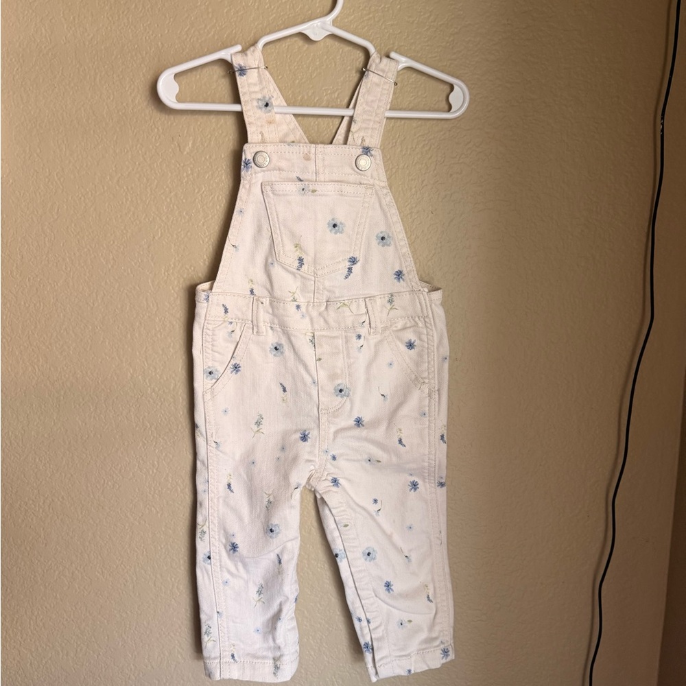 Old Navy Cream Overalls with Blue Floral Print